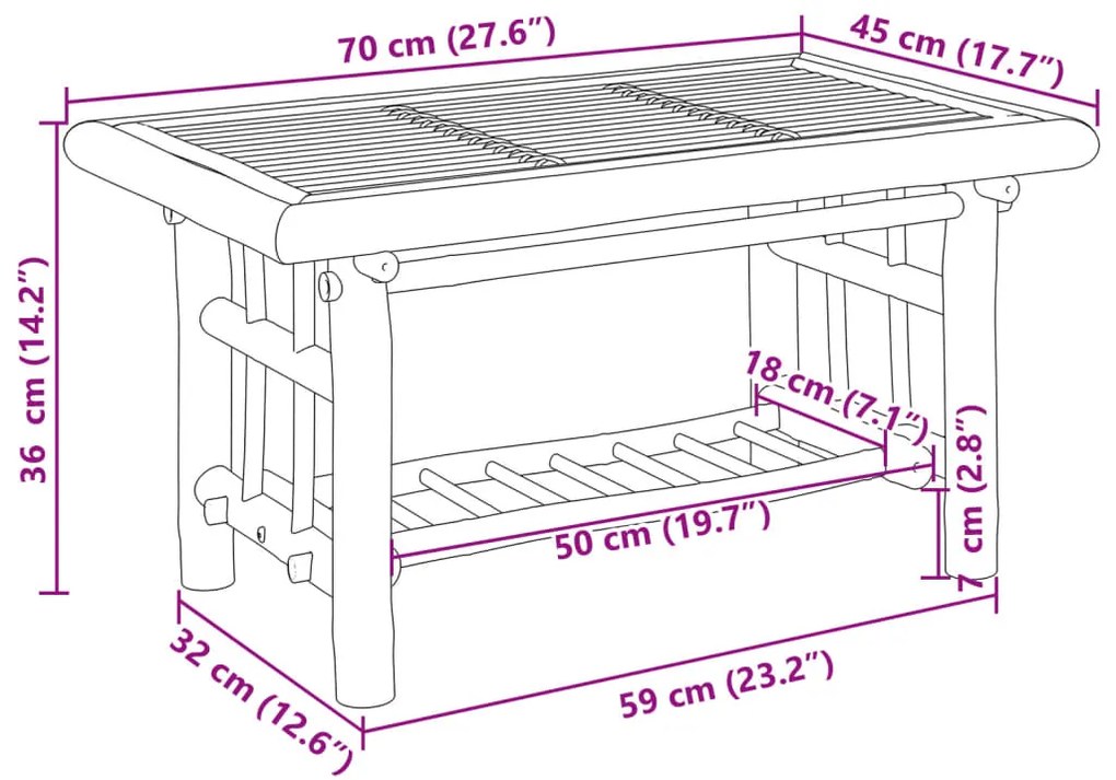 Mesa de centro 70x45x36 cm bambu