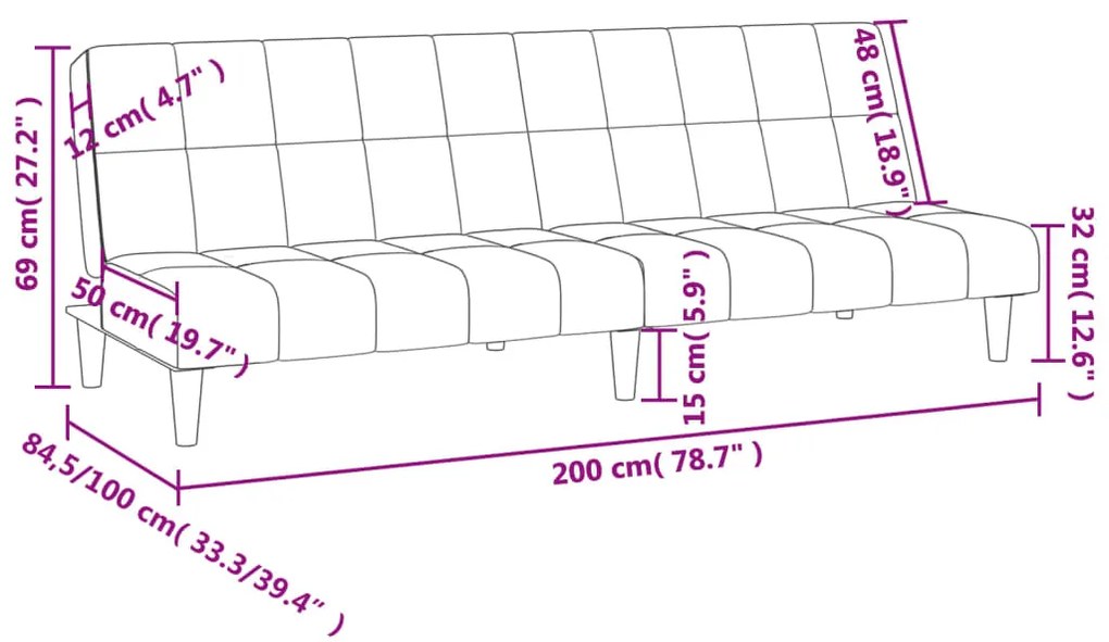 Sofá-cama de 2 lugares veludo cinzento-escuro