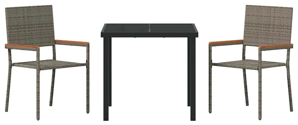Conjunto de Jantar de Jardim 3 Peças Cinza Rattan Sintético
