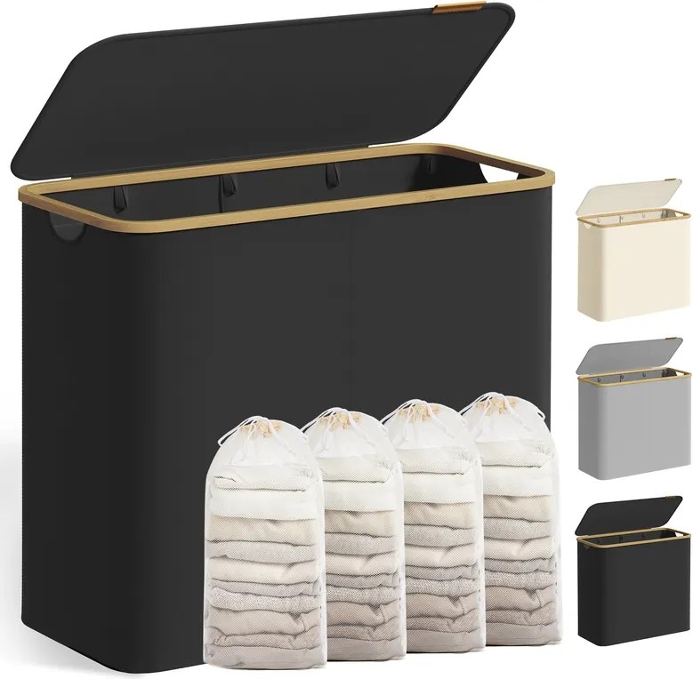 Cesto da roupa suja 200L com tampa 78 x 38,5 x 70,5 cm Preto