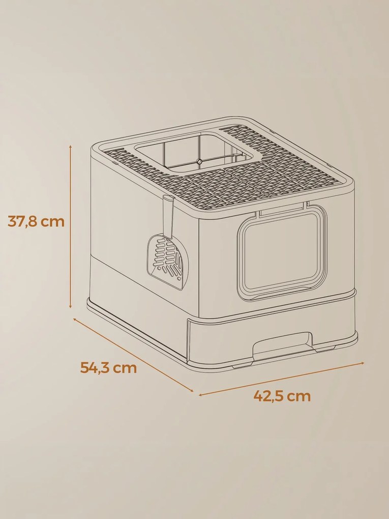 Caixa de areia para gatos com tampa 54,3 x 42,5 x 37,8 cm, tabuleiro extraível cinzento