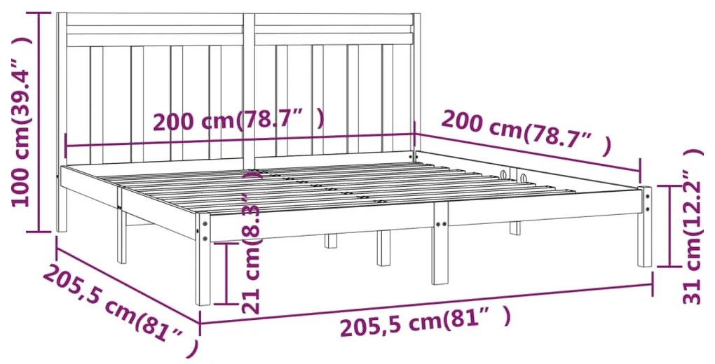 Estrutura de cama 200x200 cm madeira maciça castanho mel