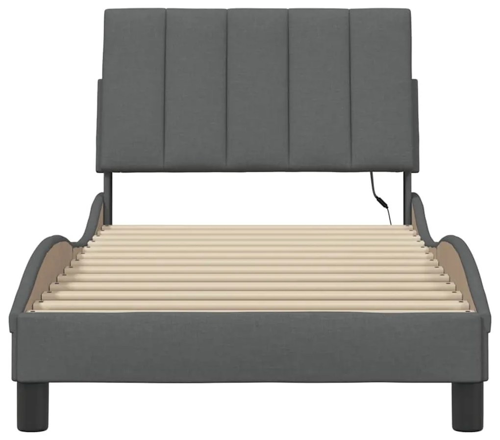 Estrutura de cama sem colchão 90x190 cm tecido cinzento-escuro