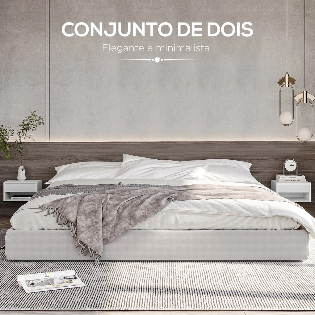 Conjunto de 2 Mesas de Cabeceira Flutuantes Mesas de Cabeceira com Gaveta para Dormitório 37x32x21 cm Branco Brilhante