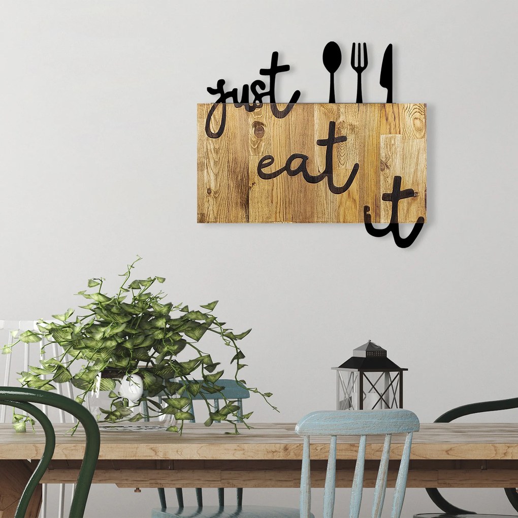 Acessório Decorativo de Parede Just Eat It – Nogueira/Preto – 58 x 3 x