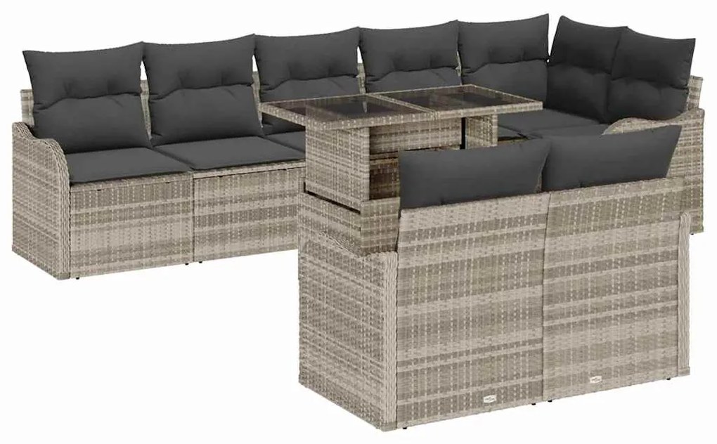 Conjunto de Sofá de Jardim vidaXL com Almofadas Cinza Claro Polyrattan