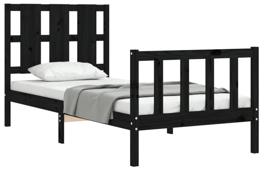 Estrutura de cama com cabeceira 100x200 cm madeira maciça preto