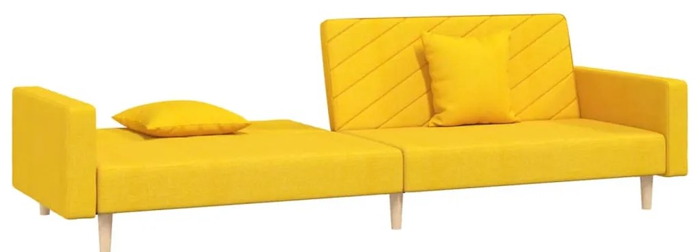 Sofá-cama 2 lugares com duas almofadas tecido amarelo