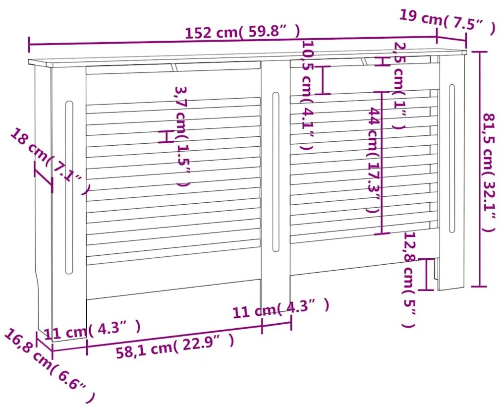 Cobertura de radiador 152x19x81,5 cm MDF branco