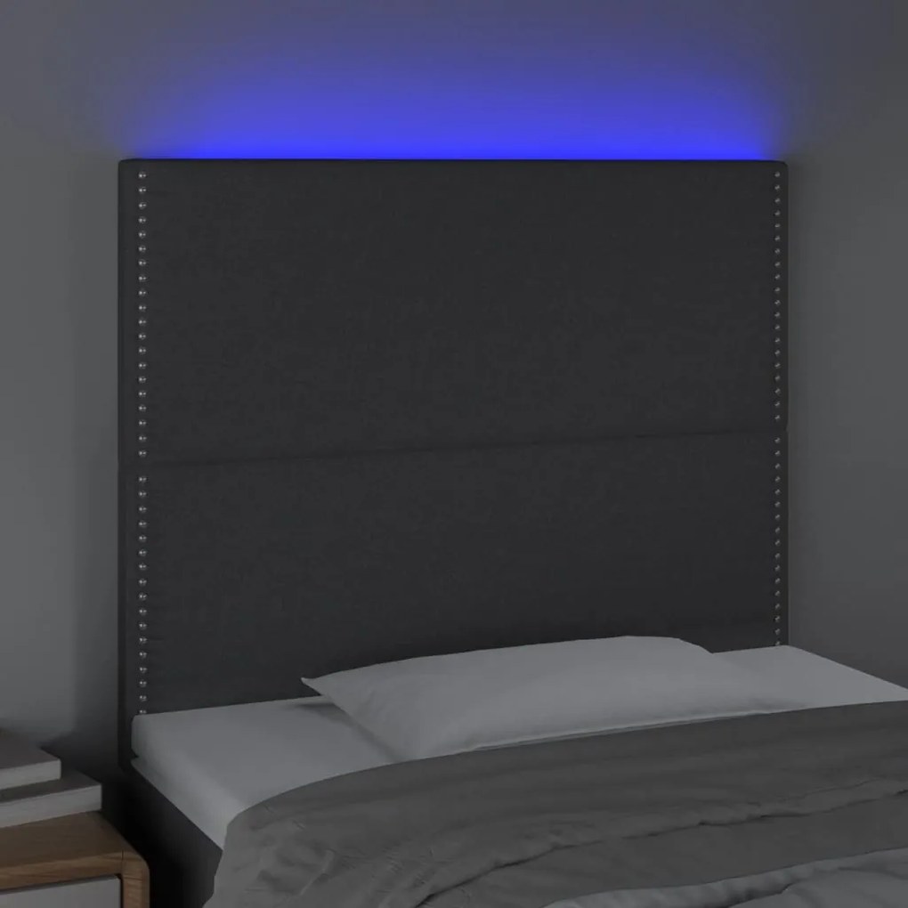 Cabeceira de cama c/ LED tecido 90x5x118/128 cm cinza-escuro