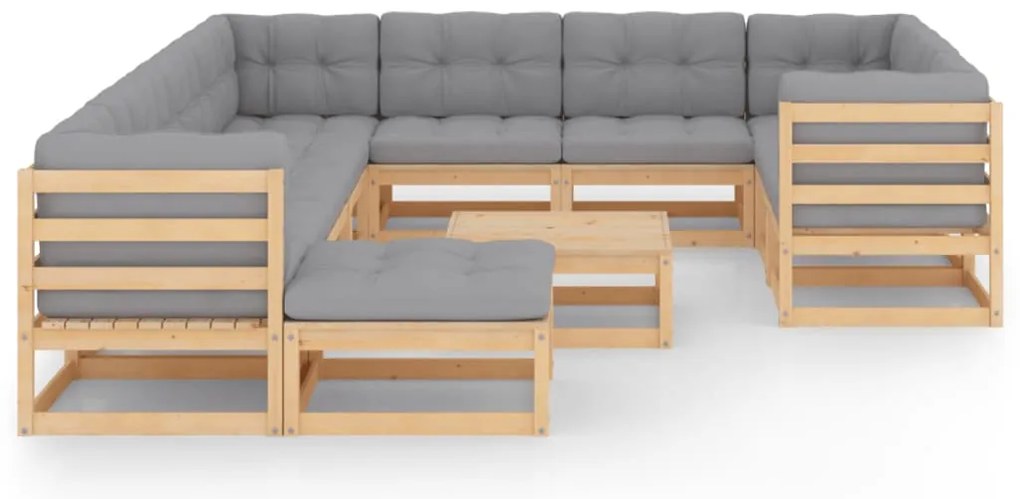 12 pcs conjunto lounge de jardim com almofadões pinho maciço