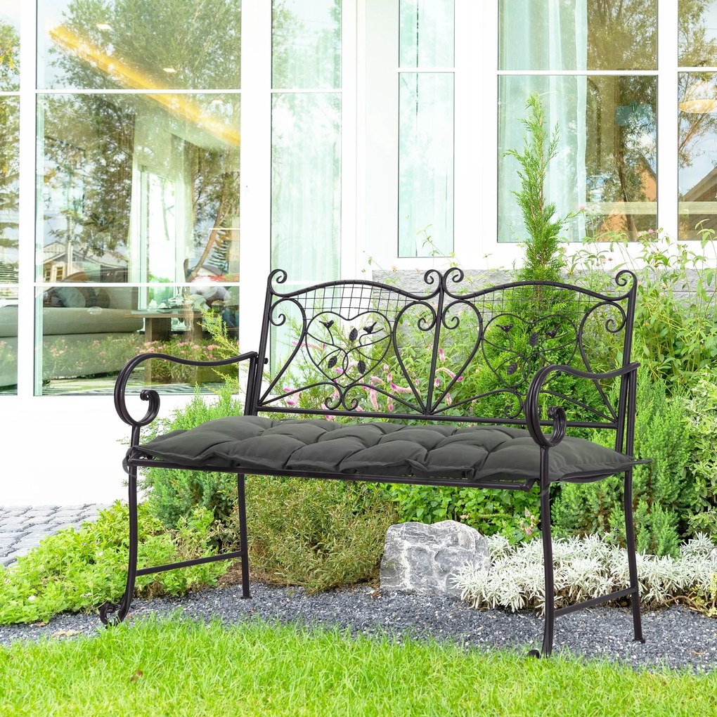 Almofada para Banco de Jardim (NÃO INCLUIDO) Acolchoada 100x40x10 cm  para Interior e Exterior com Cintas de Fixação Cinza Escuro