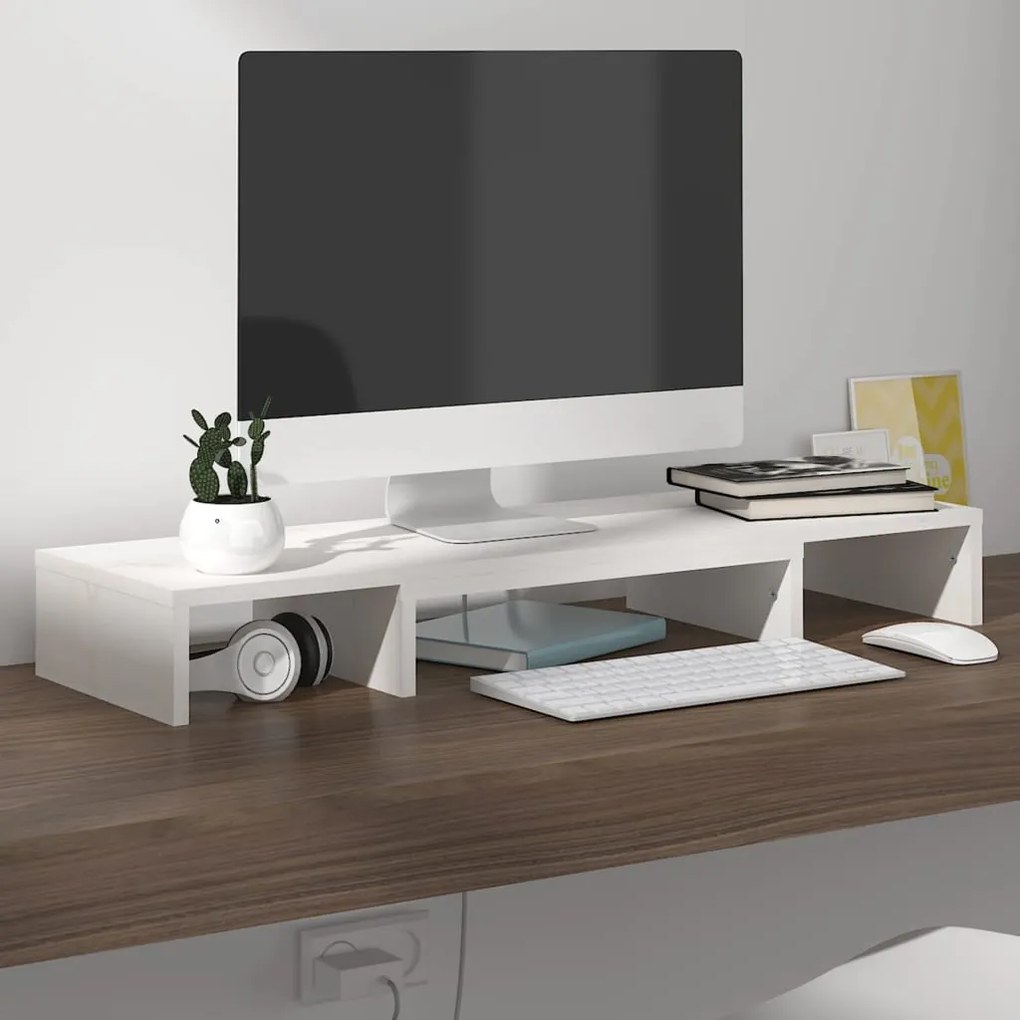 Suporte para monitor 80x24x10,5 cm madeira pinho maciça branco