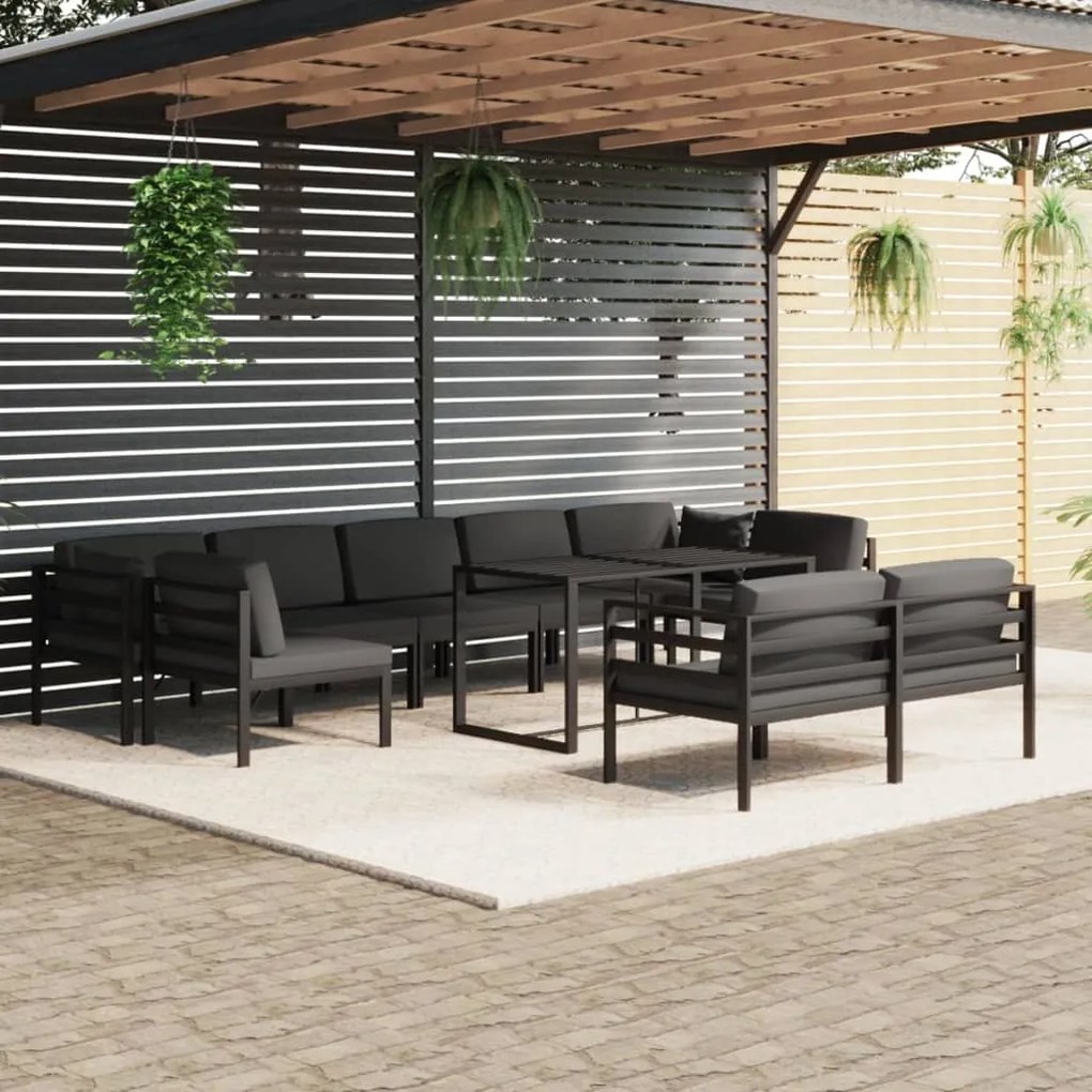 vidaXL 10 pcs conjunto lounge jardim com almofadões alumínio antracite