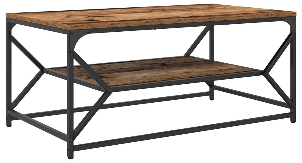 Mesa de Centro vidaXL com Prateleira em Madeira Antiga 90x50x40 cm em