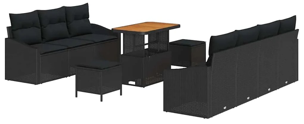 Conjunto de Sofá de Jardim vidaXL de 10 Peças com Almofadas Preto Ratt