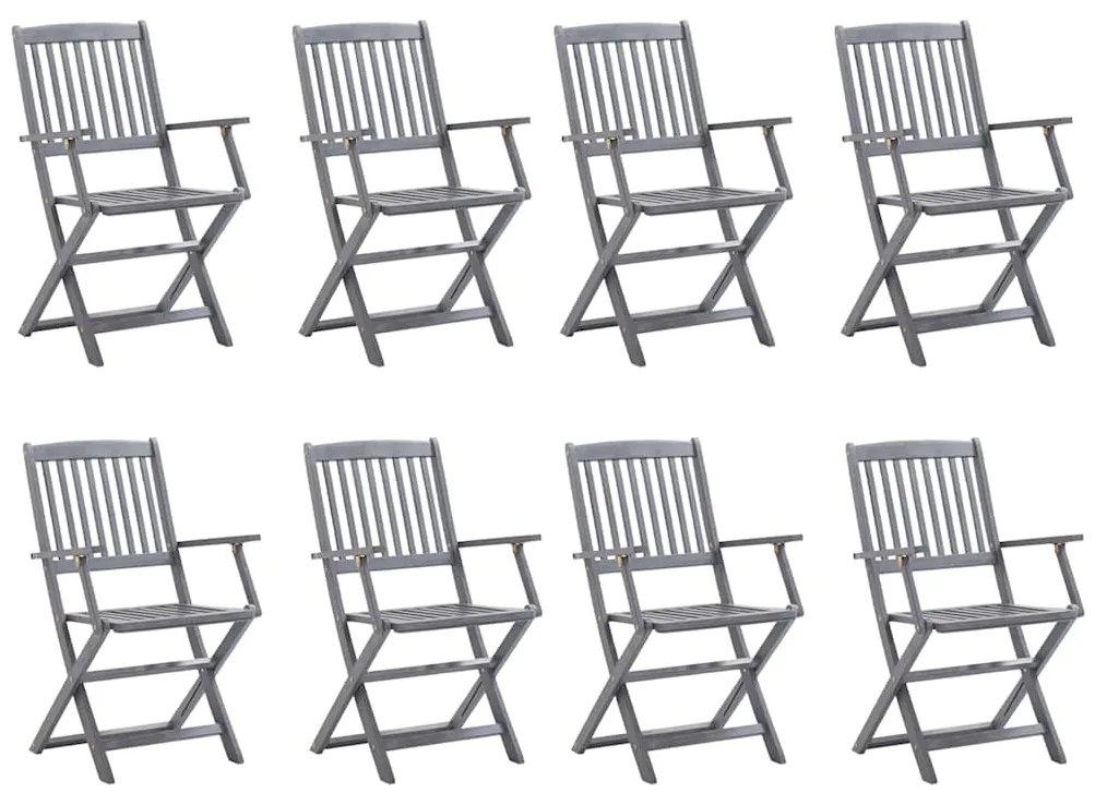 Cadeiras de exterior dobráveis 8pcs c/ almofadões acácia maciça