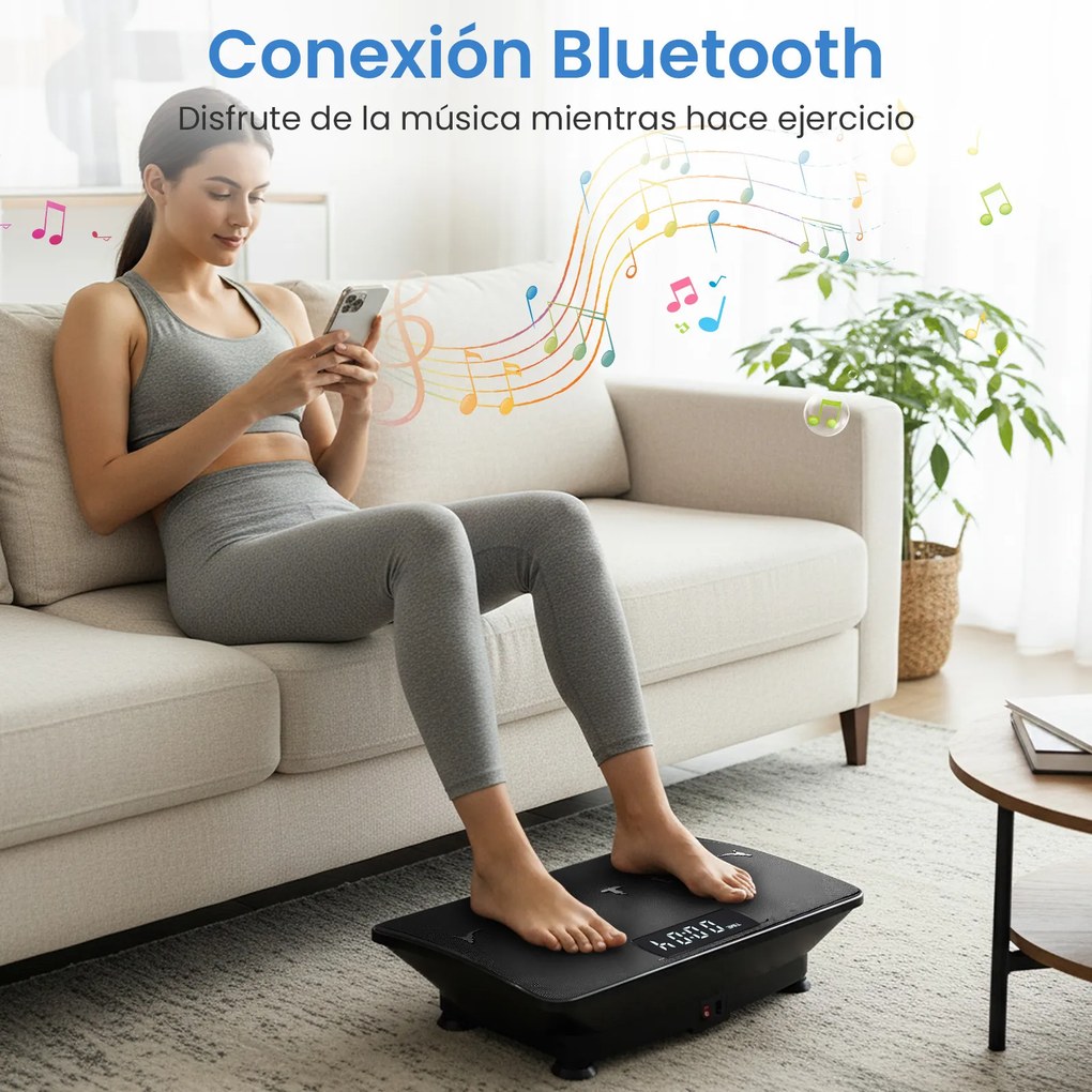 Plataforma vibratória com sensor de gravidade, 10 intensidades ajustáveis, comando à distância Bluetooth, máquina de treino para uso doméstico, Preta