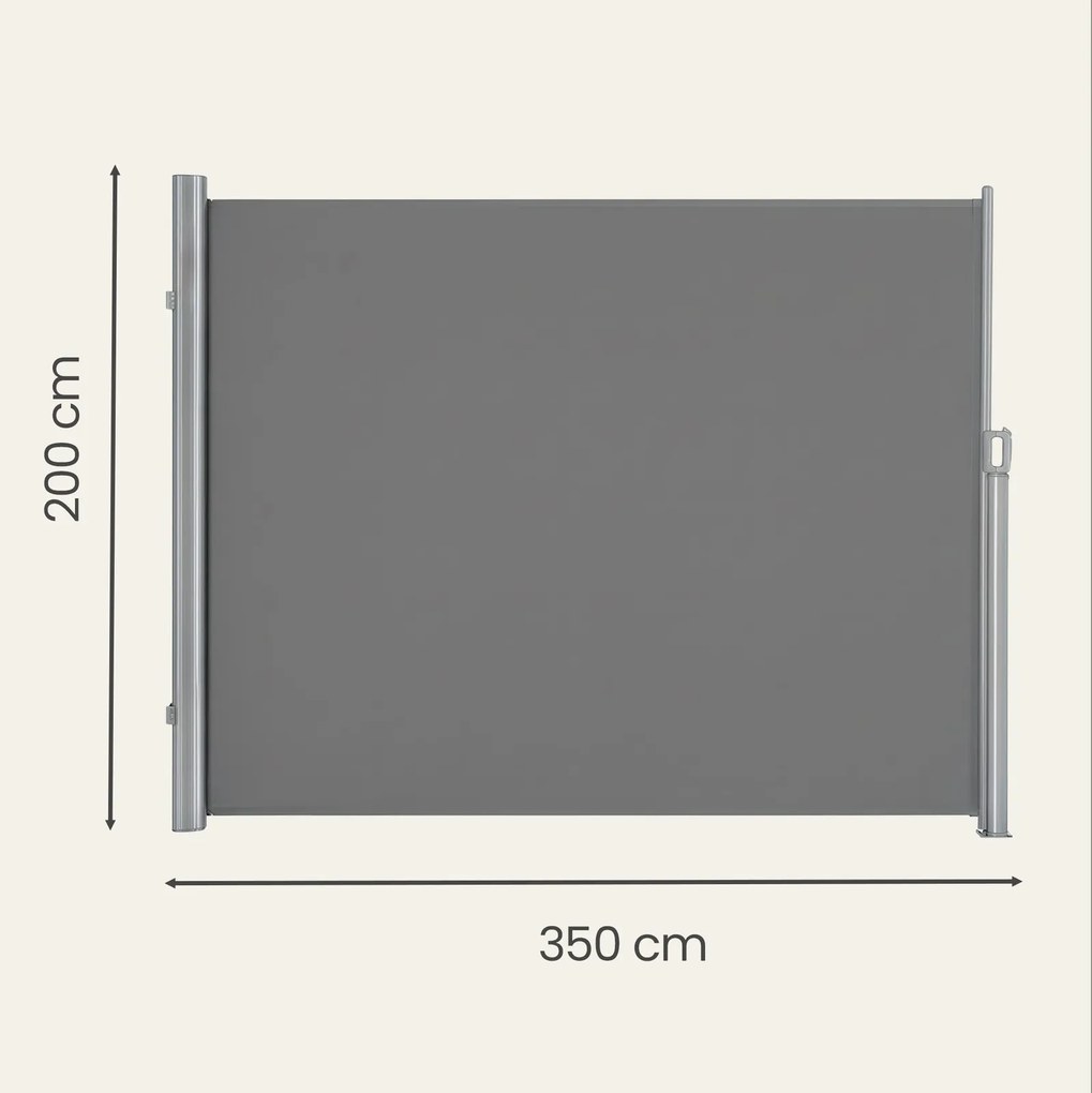 Toldo lateral 200 x 350 cm (A x C) com caixa em liga de alumínio, extensível, opaco cinzento