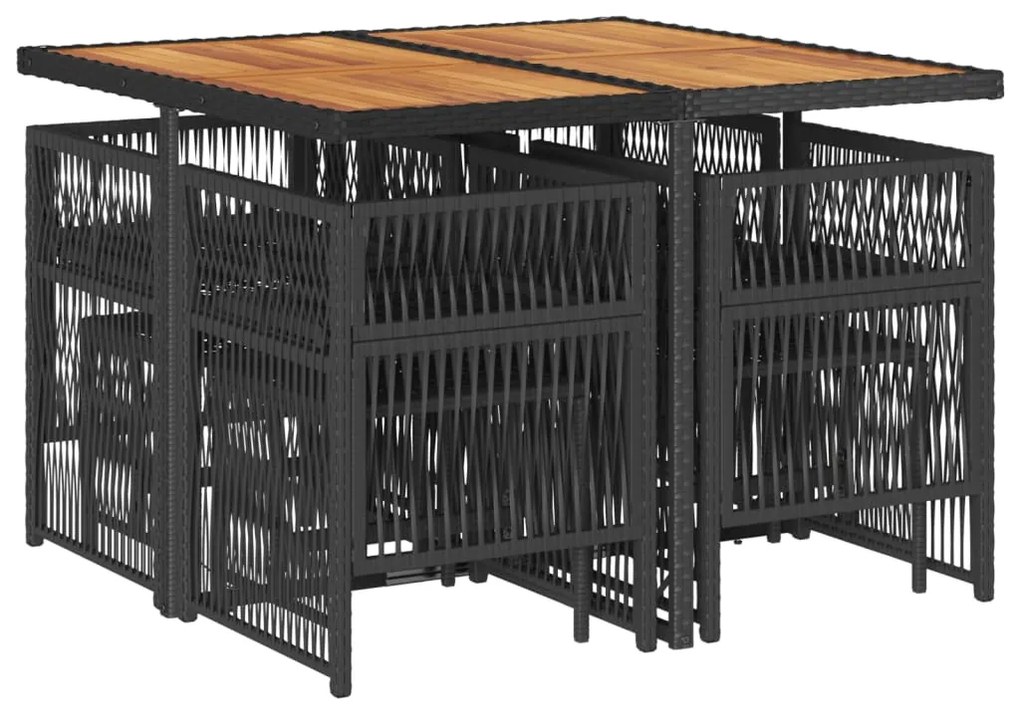 9 pcs conjunto de jantar p/ jardim c/ almofadões vime PE preto