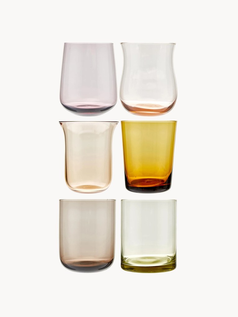Mouth-Blown Diseguale Tumblers in Various Colours and Shapes, Set of 6