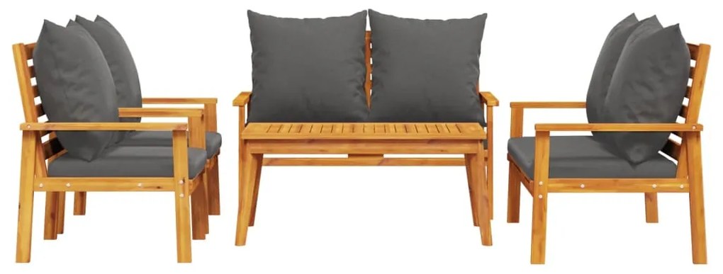5 pcs conjunto lounge de jardim c/ almofadões acácia maciça