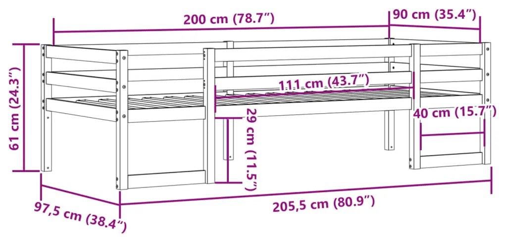 Estrutura de cama infantil 90x200 cm pinho maciço castanho-mel