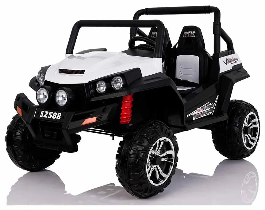 Carro elétrico para crianças Buggy RSX - 2,4 GHz, 24V, 4x4, 2 Lugares em pele, rodas em Borracha, rádio FM, Bluetooth Branco