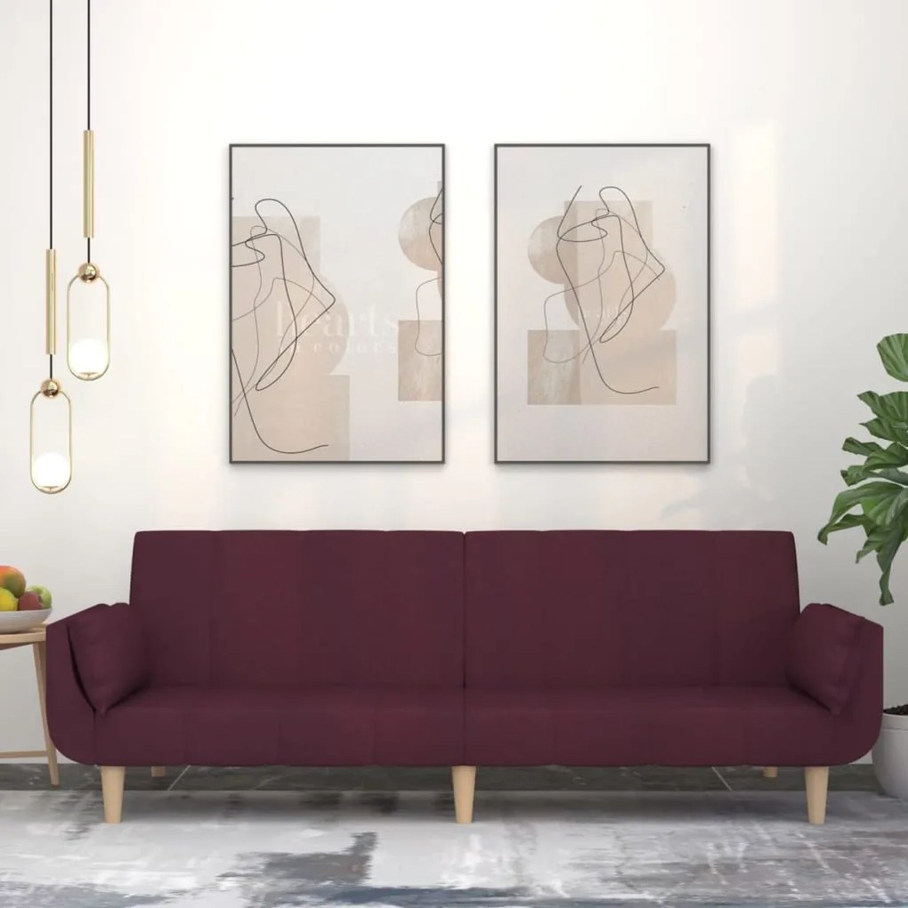 vidaXL Sofá-cama 2 lugares com duas almofadas tecido roxo