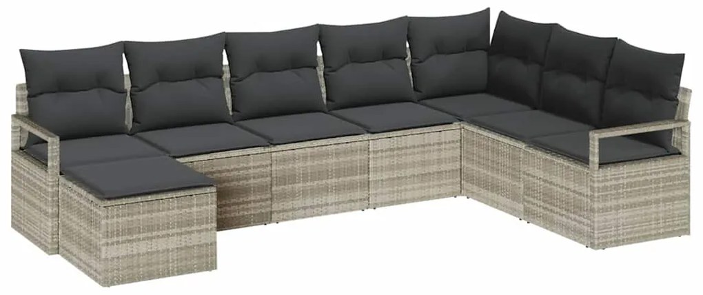 Conjunto de sofá de jardim com 7 peças e almofadas cinza claro em ratt