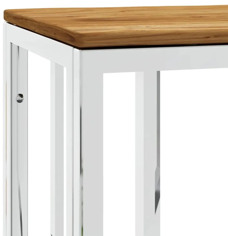 Mesa consola aço inoxidável/madeira de acácia maciça prateado