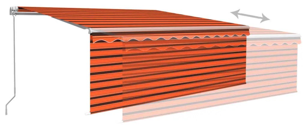 Toldo retrátil manual com estore/LED 4,5x3 m laranja/castanho