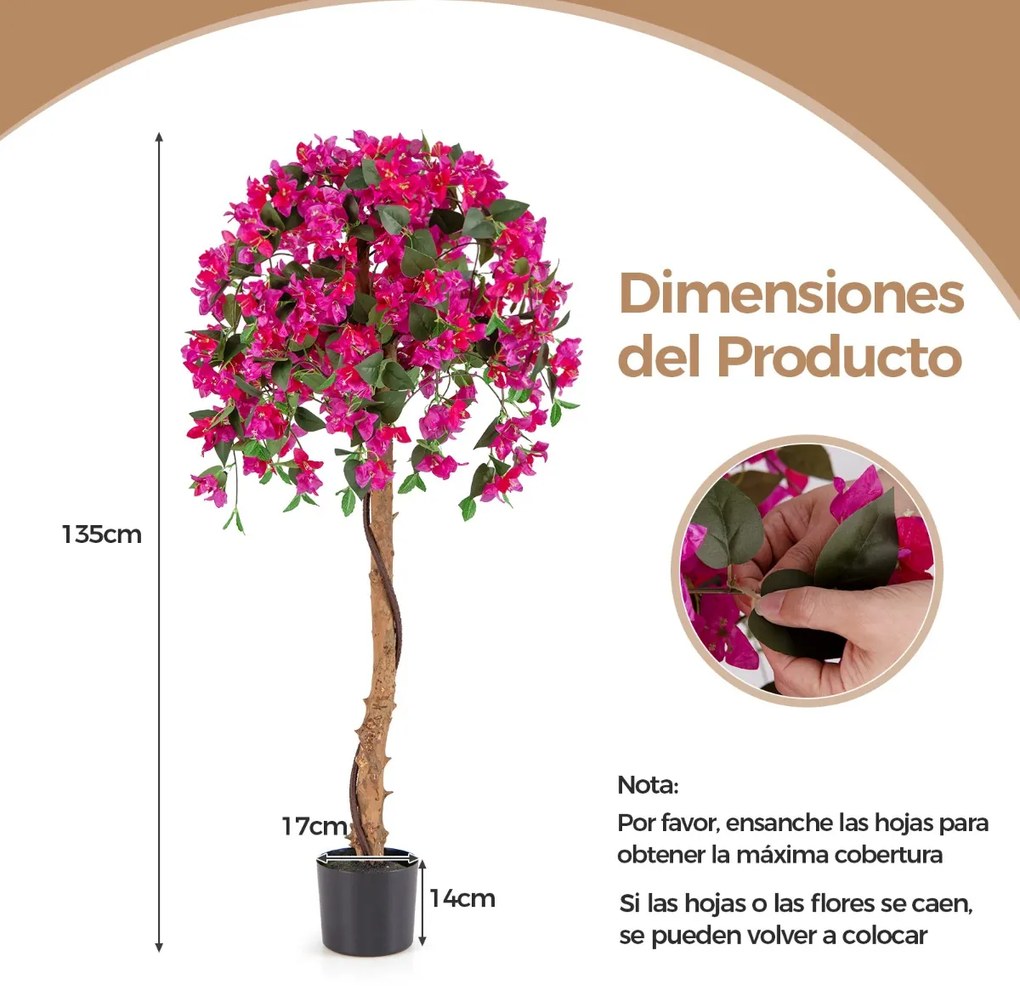 Árvore de azálea artificial 135 CM de seda falsa em vaso com 576 flores 288 folhas Haste de madeira Planta decorativa vermelha