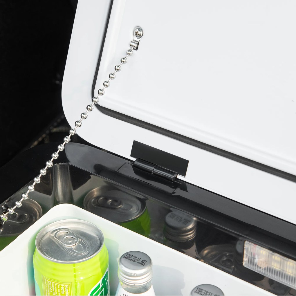 Outsunny Geleira Elétrica de Compressor 25L Portátil até -20℃ com Luz LED e Alças Dobráveis Geleira de Carro 12V/24V e 240V para Casa Campismo Viagem 58,5x33,5x35,2cm Branco