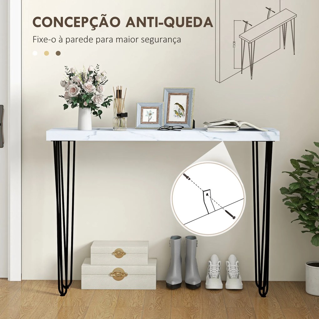 Mesa Consola Moderna Mesa de Entrada com Patas de Aço Anti-Tombo Móvel de Entrada 110x25x79,5 cm Branco