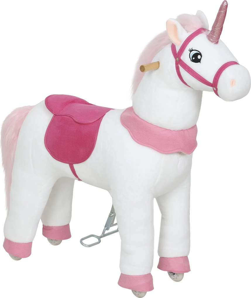 AIYAPLAY Cavalo de Montar para Crianças, Design Unicórnio, Revestimento em Tecido, Estrutura Estável, Rodas Suaves, Cavalo de Balanço, 3-5 anos, Branco | Aosom Portugal