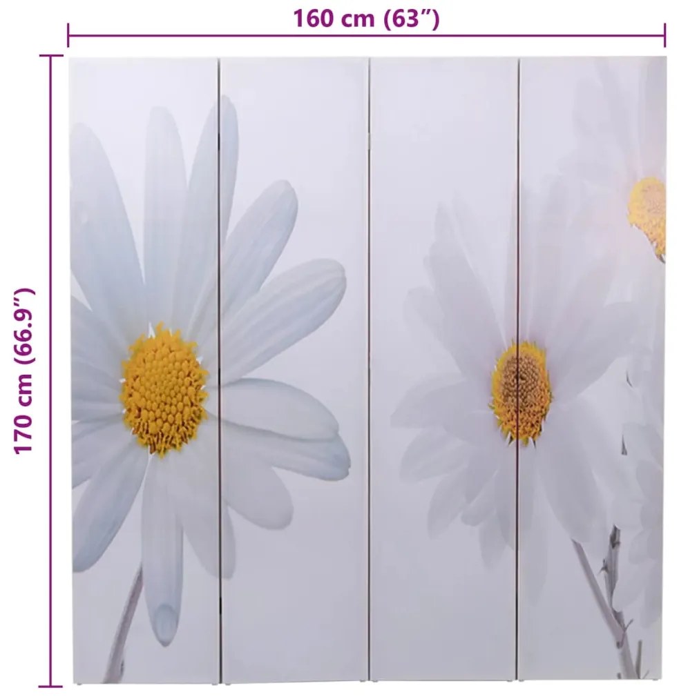 Biombo dobrável com estampa de flores 160x170 cm