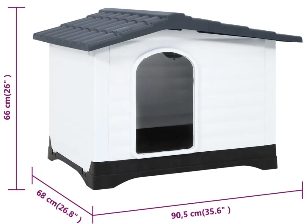 Casota para cães 90,5x68x66 cm polipropileno cinzento