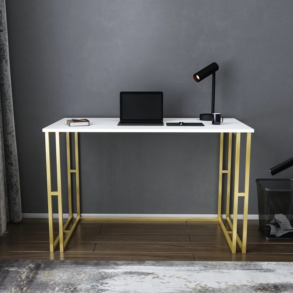 Secretária de Estudo Kane - Dourado e Branco - 120x60x74.8 cm