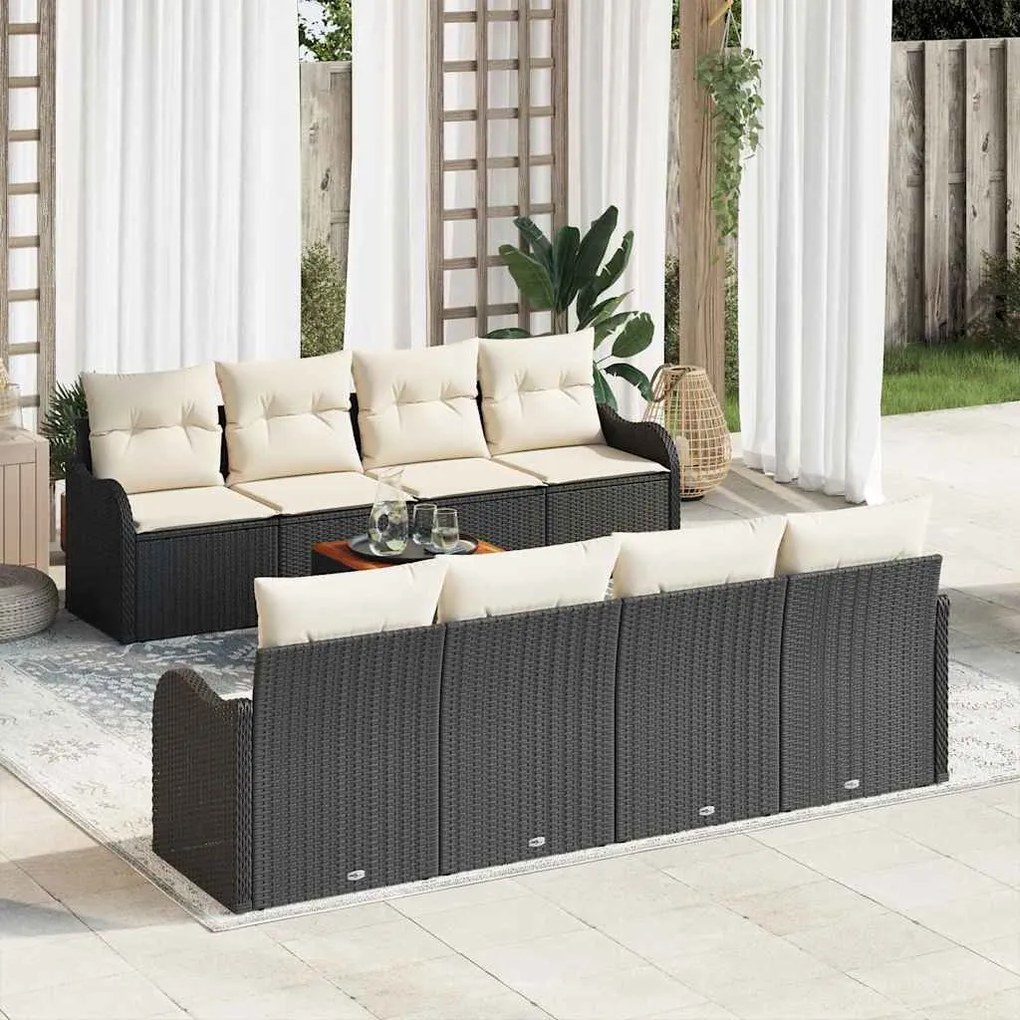vidaXL Conjunto de Sofá de Jardim 9 pcs Preto e Creme vime PE
