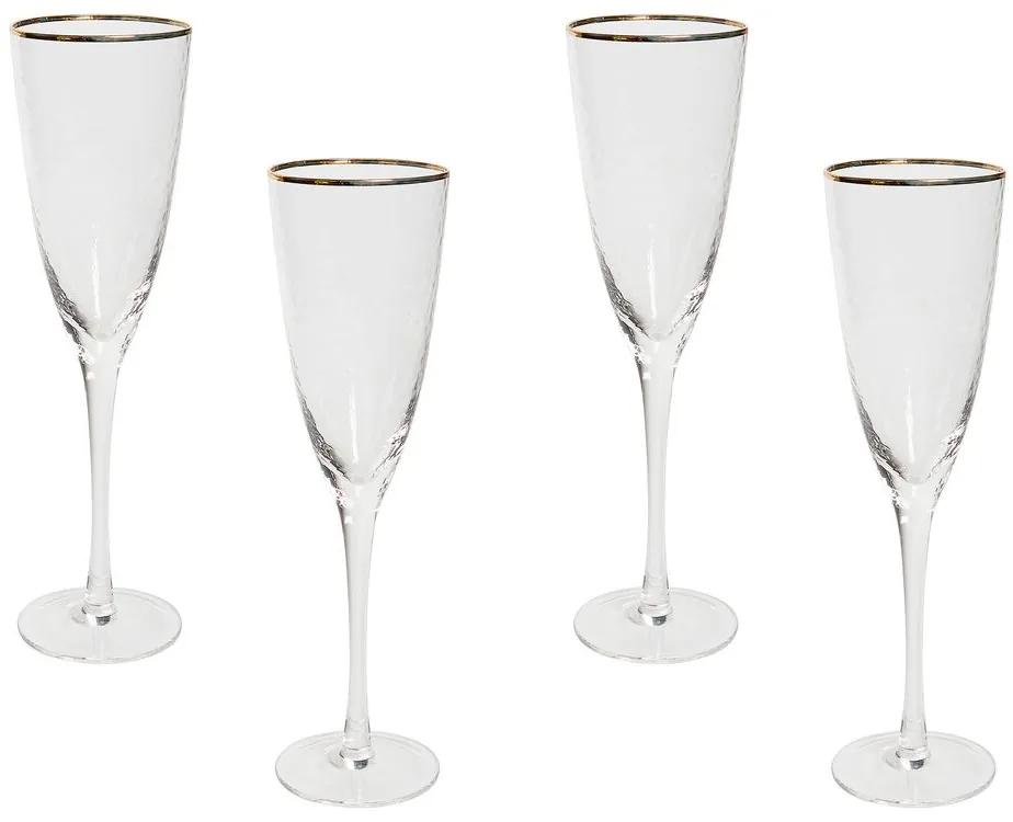 Conjunto de 4 flutes de champanhe em vidro transparente e rebordo dourado 250 ml TOPAZ Beliani