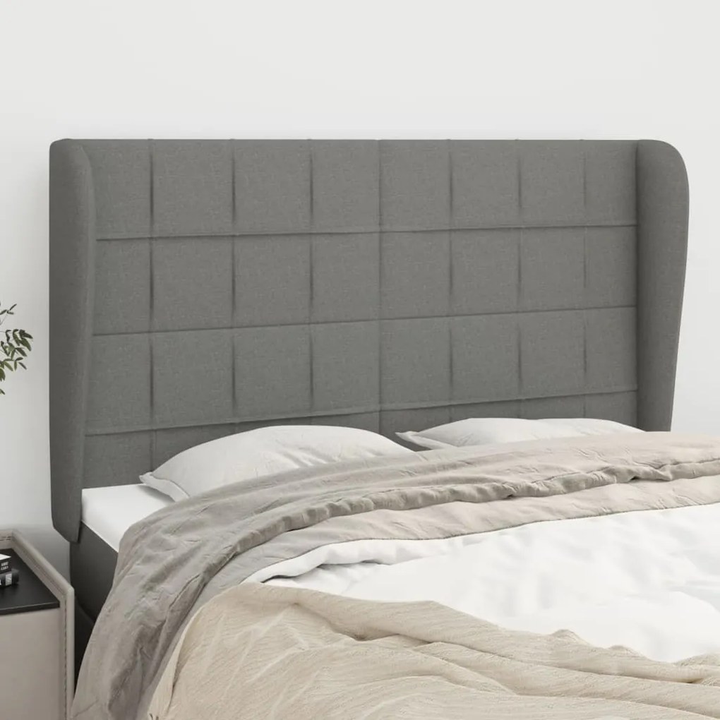 Cabeceira cama c/ abas tecido 147x23x118/128 cm cinzento-escuro