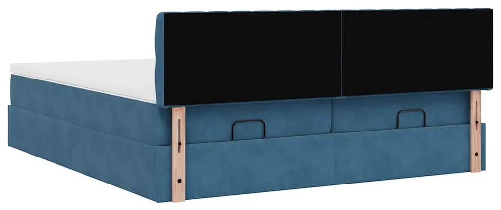 Estrutura cama otomana colchões 180x200 cm veludo azul escuro