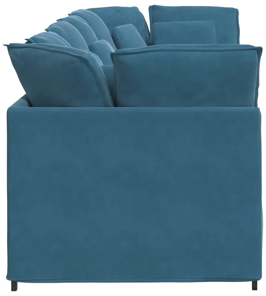 Sofá modular com almofadas veludo azul