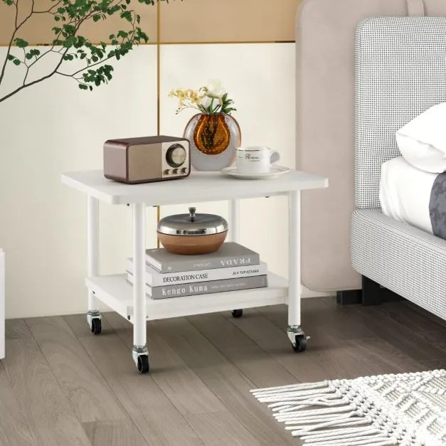Mesa para impressoras com 4 rodas e mecanismo de bloqueio Carrinho com rodas e Estante 49 x 40 x 38 cm-Branco