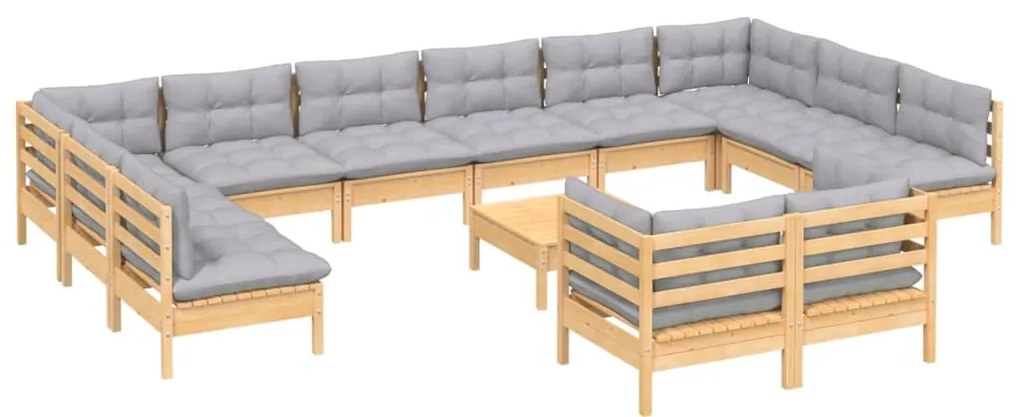 13 pcs conjunto lounge de jardim c/ almofadões cinza pinho