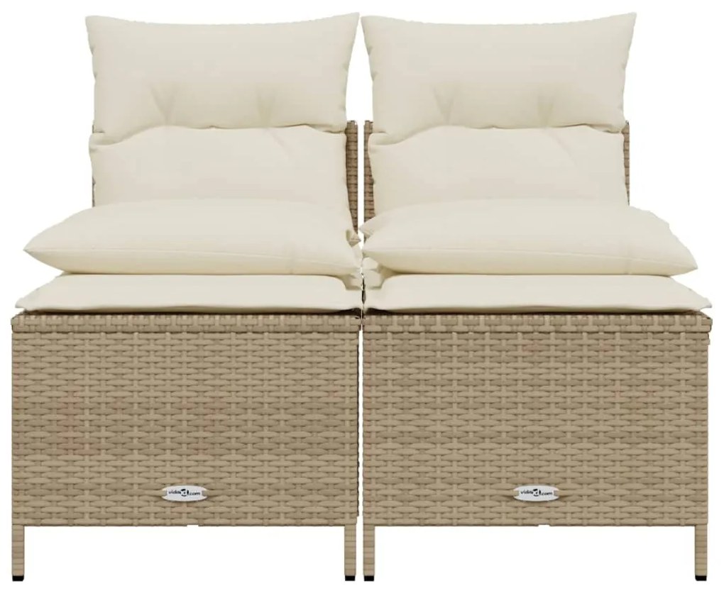 4 pcs conjunto de sofás para jardim c/ almofadões vime PE bege