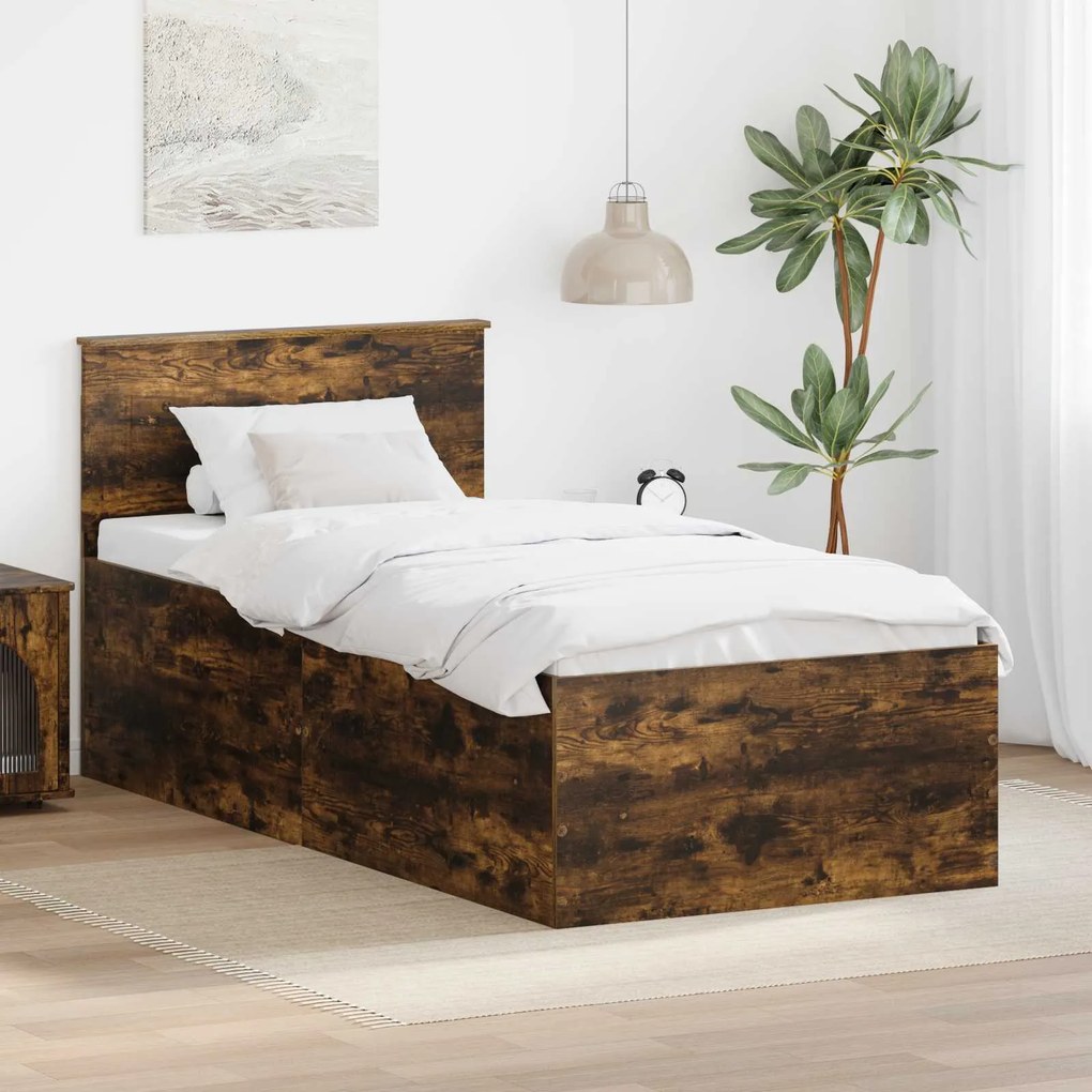 vidaXL Estrutura da Cama com cabeceira Carvalho Defumado 75 x 190 cm