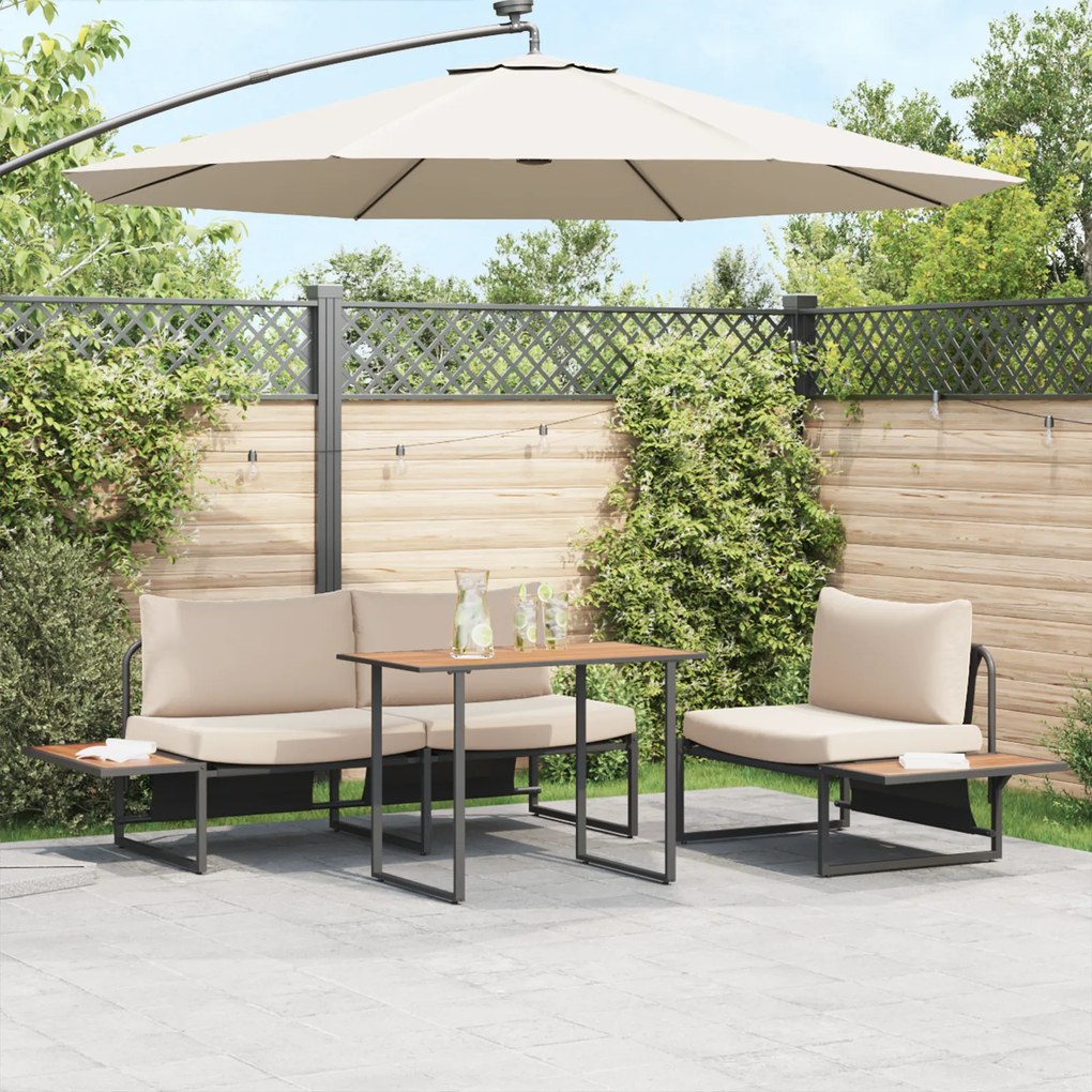 Conjunto de Jantar de Jardim de 3 Peças com Almofadas em Taupe