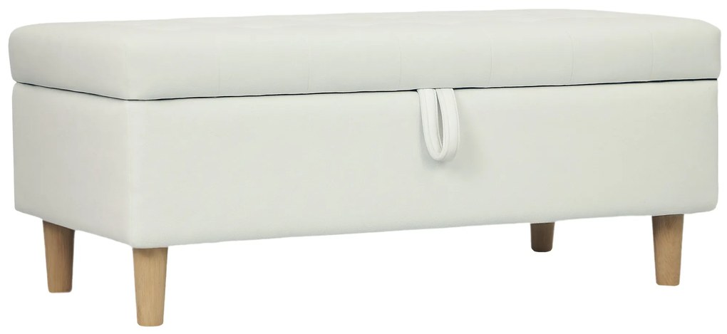 Banco de Arrumação Baú Estofado em Veludo com Pés de Madeira Capacidade 71L para Quarto Entrada ou Sala 100x50x43 cm Creme